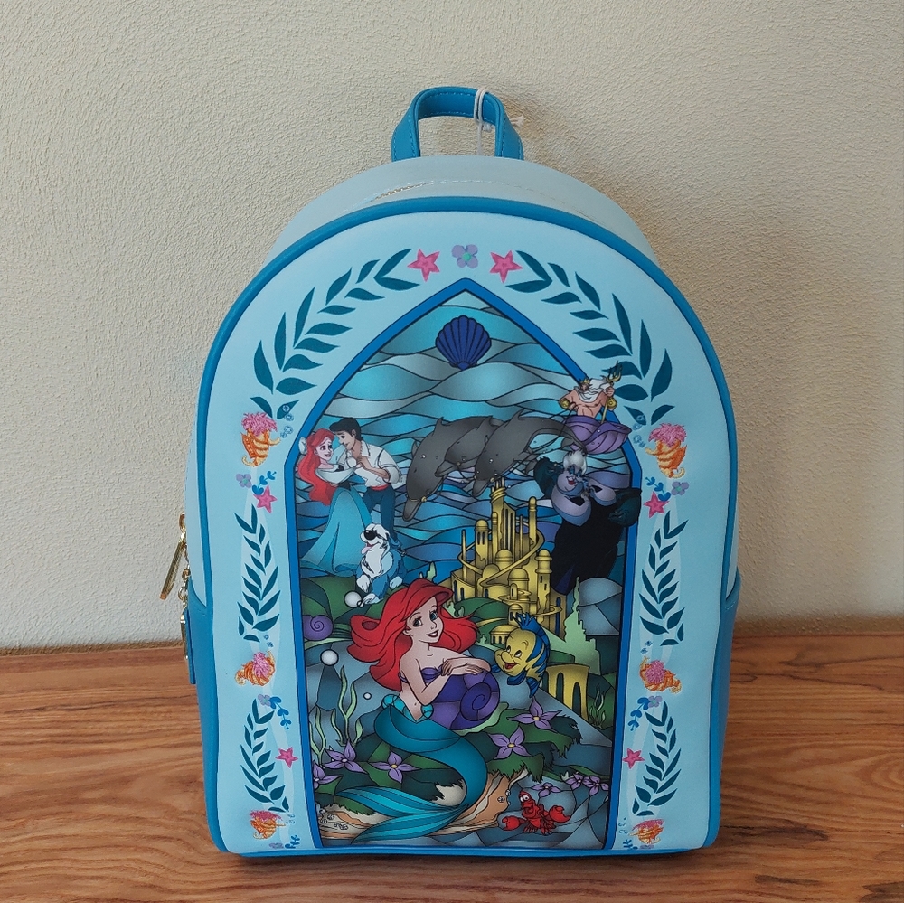 NWT! Loungefly Disney Little Mermaid Stained Glass Mini Backpack
